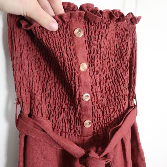 Faithfull the Brand Size S 100% Linen Lais Wide Leg Crop Jumpsuit Strapless - Picture 5 of 10